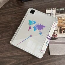 1pc Gradient World Map & Airplane Route Print Tablet Protective Case With Pencil Slot, Compatible With IPad 10.9/10.2/Air 5th Gen/Pro11/10th/9.7/Air 2/(7th Gen)/(8th Gen)/Air 4/5/Pro 11/10th Generation 10.9 Inch 2022 Model, Smart Sleep/Wake Function, Fashionable Tablet Accessory, Suitable For Mi 5/5PR/6/6PRO/7/7PRO/Galaxy Tab S10+/S9/A9 - Multicolor - View 5