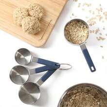 Calphalon Prime 4 Piece Stainless Steel Measuring Cups W/Navy Blue Silicone Handles - ColorA - View 7