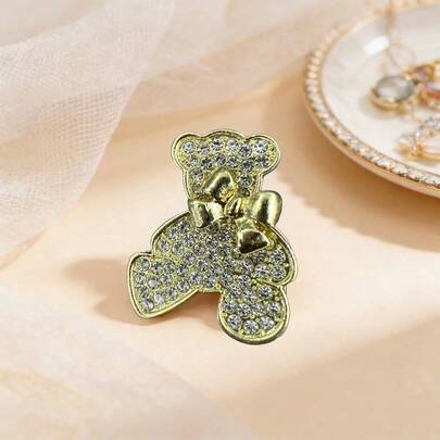 1 Peça Broche de Liga com Strass em Formato de Urso Fofo, Acessório de Moda Versátil para Mulheres