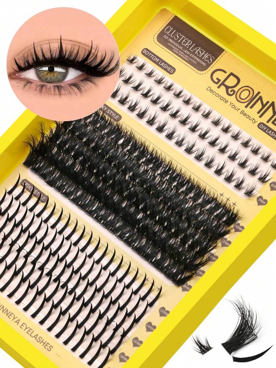 GROINNEYA 13 Hàng Mi Giả Cá Nhân Kiểu Tiên Nữ, Độ Dài Hỗn Hợp 5-20mm, 3 Khay Mi Giả Cụm Hỗn Hợp, Mi Giả Cụm 5D Siêu Dài Sang Trọng, Mi Cụm Chống Thấm Nước Có Thể Tái Sử Dụng, Mi Nối Đơn Cụm, Mi Chéo, Thích Hợp Cho Hẹn Hò Và Kỳ Nghỉ, Tạo Nên Phong Cách Trang Điểm Độc Đáo - C - Xem 1
