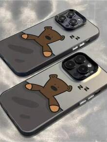 Cute Sleeping Bear Pattern Phone Case, Compatible With Apple 16/15/14, Colorful Silver Acrylic Space Phone Protective Case With Unique Design And Shock-Resistant - Grey - View 1