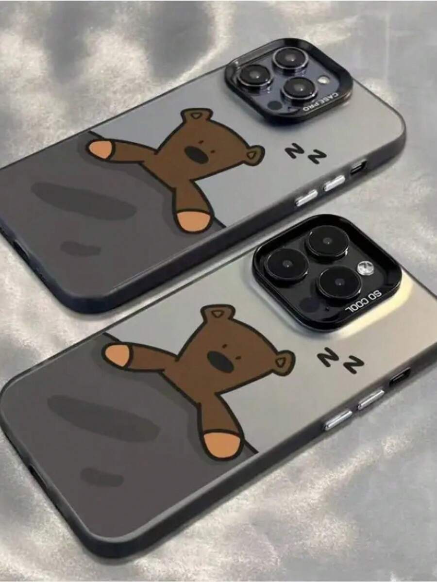 Cute Sleeping Bear Pattern Phone Case, Compatible With Apple 16/15/14, Colorful Silver Acrylic Space Phone Protective Case With Unique Design And Shock-Resistant - Grey - View 1