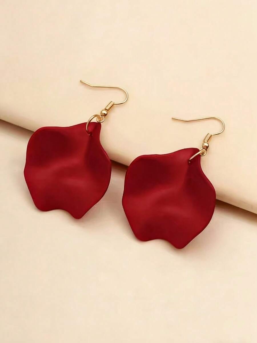 一对百搭树叶造型耳环，适合日常佩戴 - 紅色 - 查看 1