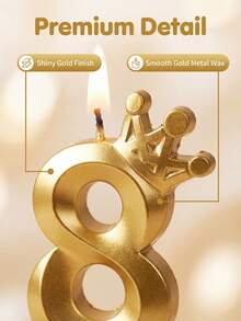 Creative Diamond Crown Numeral Birthday Candles, Suitable For Wedding Anniversary, Valentine's Day Party Decor, Luxury Shiny Autumn Home Decor, Dining Table Center Piece, And Celebration Events, Multiple Number Combinations Available - Gold - View 3