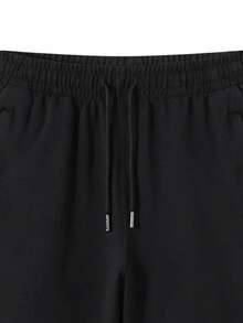 1 chiếc quần short nam mùa hè kiểu dáng thường ngày, có dây rút ở eo và túi khóa kéo độc đáo ở hai bên, phù hợp cho mặc hàng ngày, đi làm, cắm trại, dự tiệc và các dịp thể thao khác. - màu đen - Xem 3
