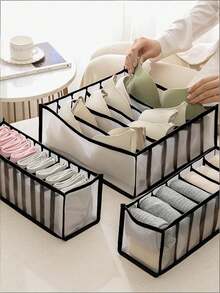 1/3/5pcs Underwear Storage Box, Foldable Bra Organizer Drawer Divider, Wardrobe Lingerie Storage Containers - Black - View 2
