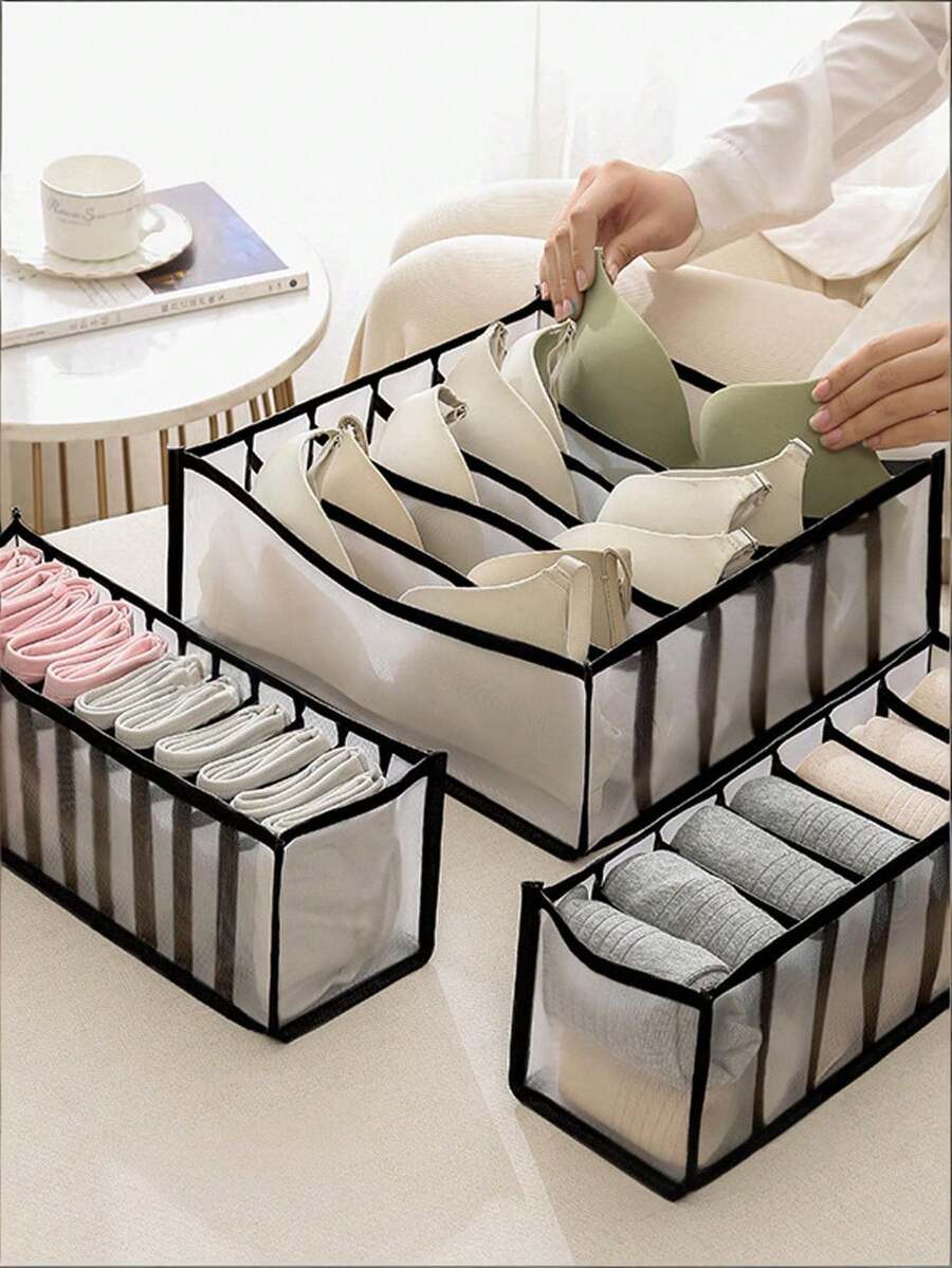 1/3/5pcs Underwear Storage Box, Foldable Bra Organizer Drawer Divider, Wardrobe Lingerie Storage Containers