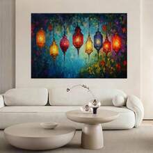 Con marco Arte de Pared Horizontal Moderno 2D Plano, 1 Pieza - Lienzo Enmarcado en Madera con Farol Colgante y Póster, Marco Envolvente para Exterior, Pintura en Lienzo, Decoración Colorida para Sala, Dormitorio, Oficina - Decoración para Todo el Año (Montaje con Gancho, 2D Plano).Disponible en tamaños de 20.83 x 30.99 cm o 30.99 x 46.23 cm - Enmarcado - Ver 6