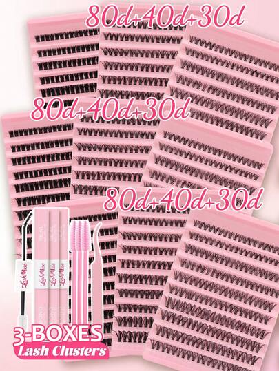 200PCS/400PCS 30D/40D/80D Cluster Lashes, 0.31-0.63inch D Curl Faux Mink Lash Clusters, Fox Eye Style Individual Eyelashes, Lash Glue, Tweezers & Lash Brush Kit, False Lashes, Lash Clusters, Cluster Lashes, Individual Eyelashes, 3D Russian Volume Lashes, Fluffy Wispy Fake Lashes, DIY Eyelash Extensions, Perfect For Daily Makeup, Wedding, Bridal, Date Night, Party, Festival, Halloween, Christmas, New Year, Valentine's Day