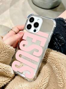 Pink "Jesus" Slogan Pattern Print Mirror Acrylic Anti-Fall Phone Case Compatible With IPhone 13/11/17/17pro/16/14/15/15pro/15 Plus/15 Promax/7plus/8plus/X/Xs Max/Xr/11pro/12pro/13pro/14pro/12mini/13mini/11promax/12promax/13promax/14promax/14plus/17pro Max/17Air/6/6s Plus/7/8/16Pro/16plus/16promax/Se2/17promax&Compatible With Samsung Galaxy/A54/A14/A12/A13/A15/A32/A33/A24/A52S/S20/S21/S22/S23/S24/S23Plus/S24ultra/S25/A15/A33/A23 - Multicolor - View 2