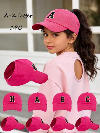 1 pieza Gorra de béisbol casual de moda rosa fucsia con agujero para coleta alta, protección solar y adecuada para uso al aire libre y diario para niños