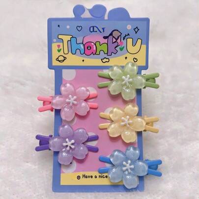 5pcs/Set Soft Floral Cream Sweet Hair Clips, Pink Sakura Side Bangs Fresh Cute Hair Accessories