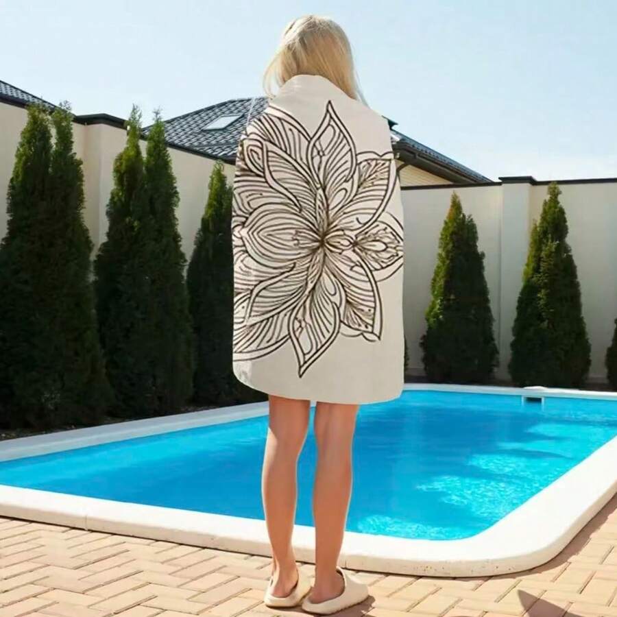 1 pieza Toalla de playa extra grande de secado rápido - a prueba de arena, ligera y portátil, diseño minimalista de loto, material de microfibra suave, adecuada para piscina, viaje, spa, camping - Toalla rectangular extra grande para adultos y familias, accesorio de viaje, estilo moderno, tela a prueba de arena - 1 - Ver 1