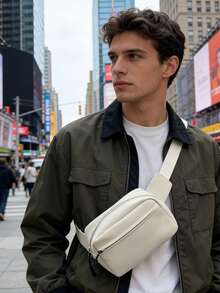 男士简约仿皮斜挎包，休闲胸包，防水单肩包，适合旅行和日常通勤 - 彩色 - 查看 13