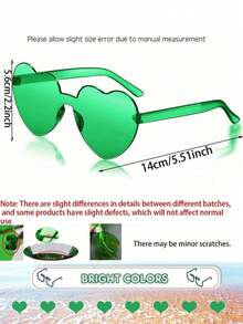 12pcs Frameless Heart-Shaped Glasses, Party Decorative Glasses, Various Fashionable Transparent Green Glasses Suitable For Photography Props, Spring/Summer Beach Accessories, Stylish Glasses, Back To School, Fun Activities Or Party Favors, Singles Party Decor, Singles Party Gifts, Wedding Party - Multicolor - View 8