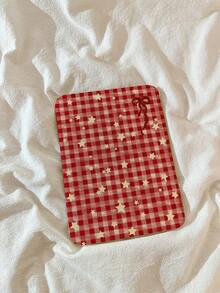 1个复古红色格子星星旋转平板保护套，甜美红色格子背景，多角度支架，防震防刮，精准开孔，适用于iPad 10代/Air4/5/Pro 11英寸/9/8/7代，温柔少女风 - 紅色 - 查看 3