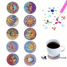 10pcs Diamond Painting Coasters, Cartoon Character, Mask, Sun Pattern, Wooden Material, Colorful Printed Coasters, Suitable For Home Decor, Outdoor Gazebo, Camping, Tea Table Anti-Slip Coasters - Multicolor - View 16