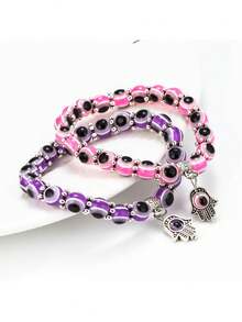 Colourful Evil Eye Bead Bracelets, Bohemian-Style Bracelets, Vintage And Niche Jewellery; Perfect For Everyday Wear, Holiday Fashion Accessories, And As Lucky Gifts. - EY6126BK00 - View 2