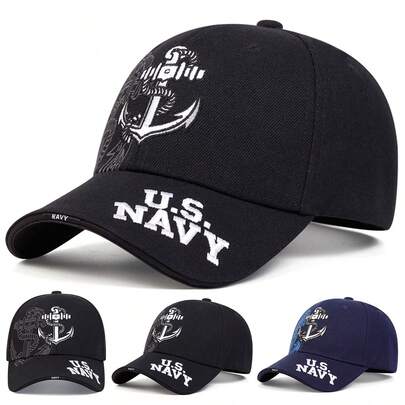 1 chiếc mũ lưỡi trai nam thêu chữ và mỏ neo Hải quân Hoa Kỳ, mũ thời trang đường phố thường ngày cho mùa xuân/thu, hoạt động ngoài trời, du lịch, đi biển.