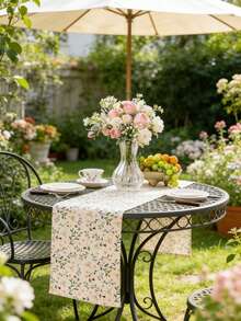 1pc Ditsy Floral Outdoor Table Runner, Rustic Style Rectangular Table Runner, Foldable Camping Table Decor Cloth, Washable, Suitable For Coffee Table, Sideboard, Cabinet, Tabletop Decor, Daily Home Decoration, Applicable For Country House Dinner, Picnic, Party, Camping Decoration, All Seasons, Spring/Summer - Green Rose - View 4