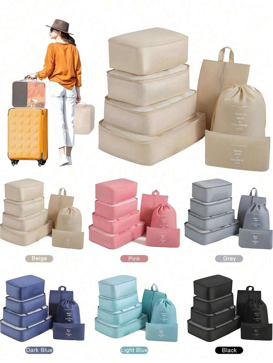10/1pc Travel Storage Set, Includes Toiletry Bag, Makeup Bag, Underwear Storage Bag, Shoe Bag, Clothing Storage Bag. Can Store Clothes, Toiletries, Cosmetics, Makeup Brushes, Skincare Products, Phones And Various Small Items. Overall Bohemian Style, Suitable For Travel, Beach Vacation, Campus Life, Winter Travel And Back To School.