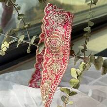 2026新款 100cm 紗麗布料裝飾 - 多色刺繡紗麗邊飾，適用於杜帕塔 - 刺繡布蕾絲 - 紫色 - 查看 10