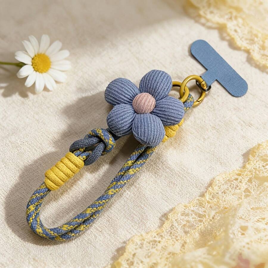 Hand-Woven Simple Short Wrist Strap With Sweet Floral Design, Convenient Detachable Wristband, Durable And Anti-Lost Phone Strap For Outdoor Use, "Pinch Flower" Decoration, Woven Keychain, Soft And Cute Stress-Relief Bag Accessory.Perfect Gift For Couples And Best Friends On Halloween And Valentine's Day - 綠色 - 查看 1