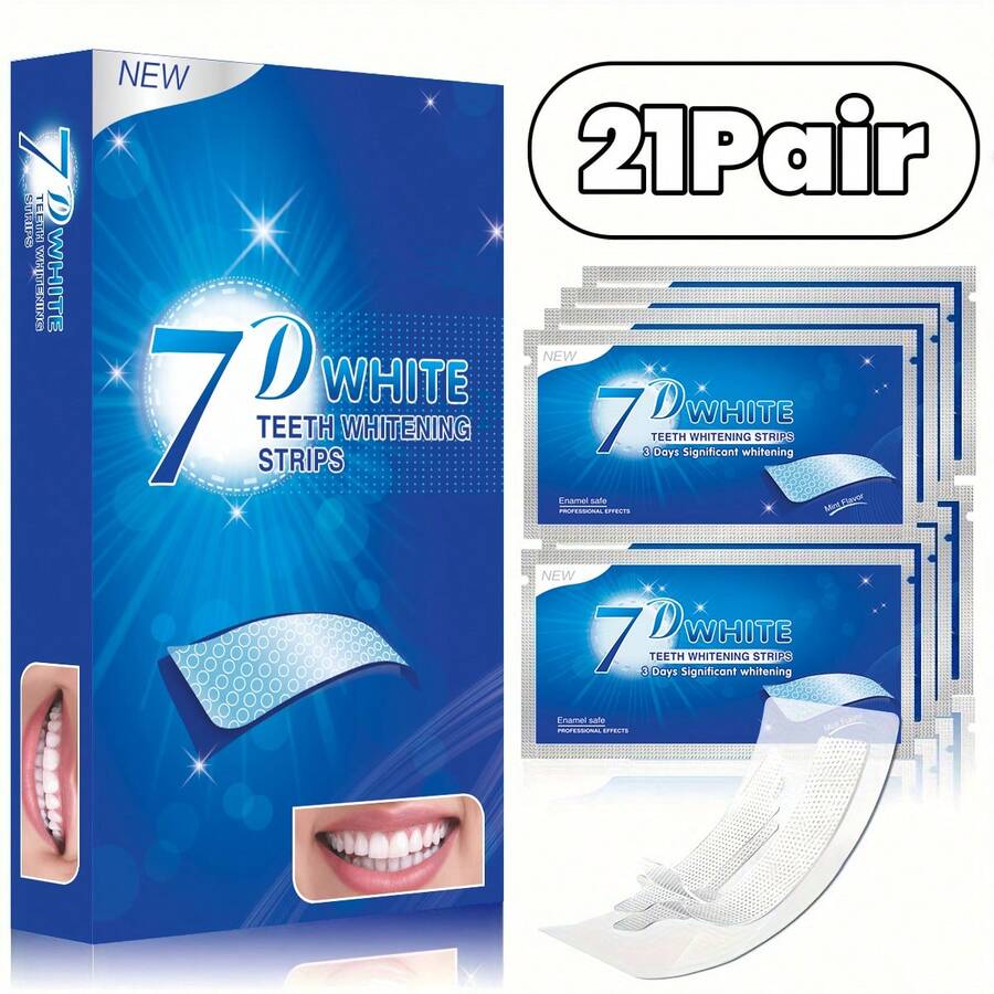 7D-21片装牙齿美白贴，深层清洁，清新口气，薄荷味，日常口腔护理 - 7D-21對/42片 - 查看 1
