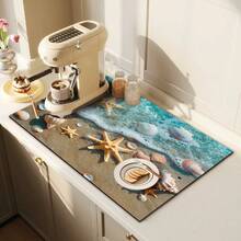 1pc Absorbent Dish Drying Mat, Coffee Machine Pad, Ocean Seashell & Starfish Pattern, Suitable For Dining Table And Cafe, Multi-Purpose Drainage Mat, Household Gift, Desktop Decor - XYLSD-92 - View 3