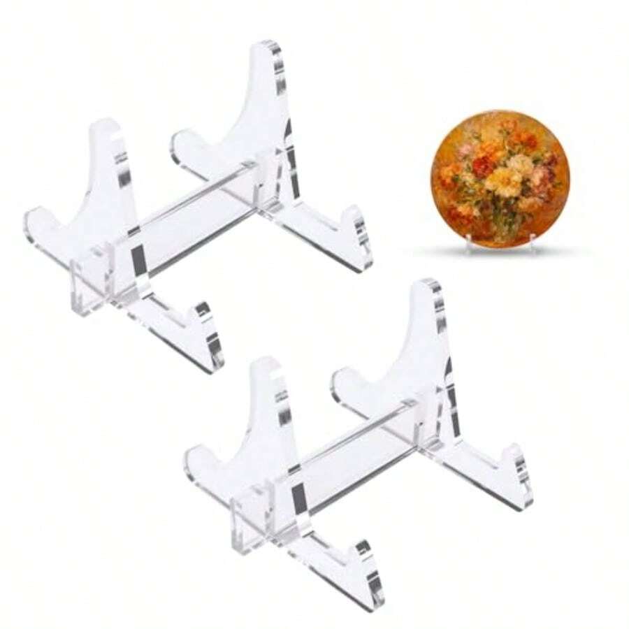 Paquete de 2 soportes de exhibición de acrílico transparente soportes de exhibición de placa de 2.36 pulgadas para marcos de fotos platos tarjetas de juego libros coleccionables y - Transparente - Ver 1