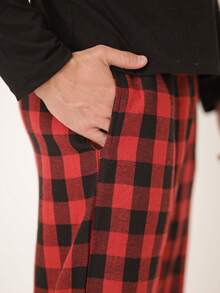 Men's Long Plaid Pajamas Cold Winter Flannel - 紅色 - 查看 9