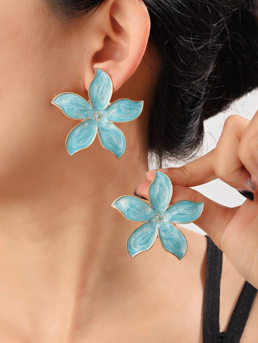 1 Pasang Anting Bunga Elegan, Gaya Segar yang Lembut, Aksesori Chic Serbaguna untuk Musim Panas - MultiWarna - View 1