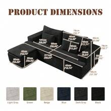 83"L-Shaped Boneless Couch,Modular Sectional Sofa With Moveable Ottoman & Deep Seat,Corduroy Upholstered Cloud Couches For Living Room Bedroom - Black - View 4