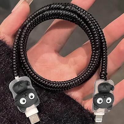 3个装波浪猫TPU线缆保护套，耐用ABS材质线缆套管，兼容苹果18W/20W充电器，保护充电线免受损坏