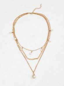 1pc Elegant Minimalist Faux Pearl Pendant  Necklace, Ladies' Fashion Metal Necklace,Suitable For Women's Daily Wear,  Holiday, Date, Daily Wear.(Random Style) - 金色 - 隨機樣式 - 查看 4