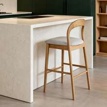 Lilah Natural/White Wooden Bar Stool, Timeless Design, Ash Frame, Padded Seat - Natural Color + White - View 1