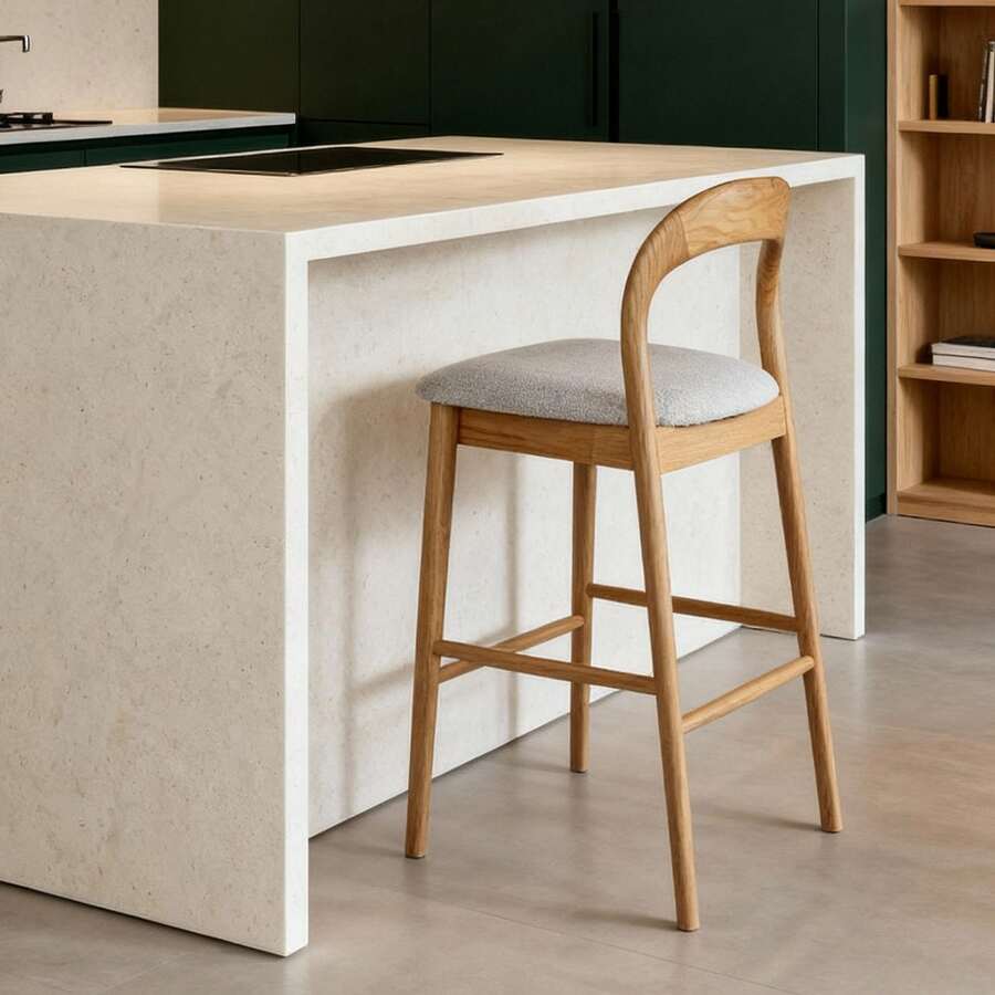 Lilah Natural/White Wooden Bar Stool, Timeless Design, Ash Frame, Padded Seat - Natural Color + White - View 1