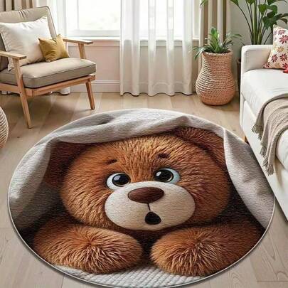 1pc Cartoon Animal Pattern Decorative Rug, Lively And Healing Style, Suitable For Kids Play Area, Bedroom, Minimalist Living Room And Other Scenes; Cartoon Decorative Round Area Mat, Decorative Carpet, Bedroom Decor, Small Rug, Carpet, Home Decor, Living Room Carpet, Living Room Small Rug, Bedroom Rug, Living Room Home Decor, Outdoor Rug, Washable Carpet, Suitable For Spring, Summer, Autumn And Winter
