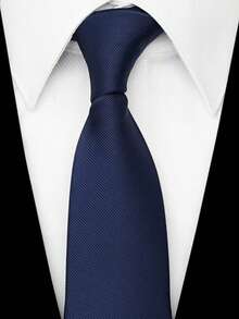 1条男士纯色藏蓝色微条纹纹理休闲领带，适合学校、正装、通勤和日常穿着。 - 藏蓝色 - 查看 2