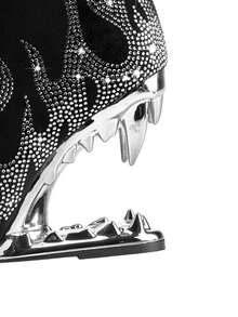 Mẫu giày mới của nhà thiết kế, giày độc đáo mũi nhọn, đính đá bạc lấp lánh, họa tiết ngọn lửa, kiểu dáng thời trang, bốt ôm sát, bốt cao đến đầu gối, bốt Giáng sinh, bốt leo núi. - màu đen - Xem 11