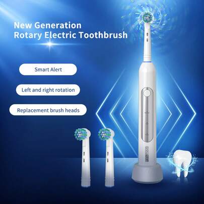 Orinatola Electric Toothbrush, 4/8 Replacement Brush Heads, 4 Colors, Charging Base & Travel Case, IPX7 Waterproof – Ideal Gift, White