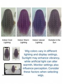 Tóc giả ren phía trước màu tím nhạt xoăn nhẹ, không cần keo dán, màu tím pha bạch kim, dài, kiểu sóng nước 13x4, đã được tỉa sẵn tóc con, dài 26 inch, mật độ 150. - Màu tím hoa cà - Xem 8