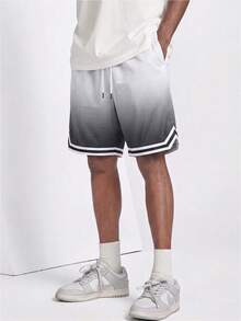 Pantaloncini da basket da uomo in rete sfumata, pantaloncini sportivi larghi, traspiranti e ad asciugatura rapida con tasche laterali e vita con coulisse, adatti per fitness estivo, corsa, spiaggia, casual - Bianco e nero - Visualizzare 1