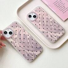 粉色羽毛网眼黑色波点手机壳，甜美少女风保护套，适用于 11/12/13/14/15/16/17/Pro Max Plus - 彩色 - 查看 11