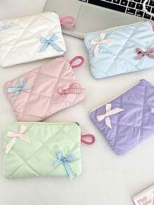 Bolsa de maquillaje con decoración de lazo, bolsa de maquillaje portátil para lápiz labial, bolsa de aseo, bolsa de almacenamiento variado, monedero, bolsa de almacenamiento de toallas menstruales, adecuada para compras, fácil de transportar, adecuada para viajes, adecuada para regalar a amigos y familiares, regalos de cumpleaños, regalos festivos, regalos para damas de honor, recuerdos - Multicolor - Ver 2