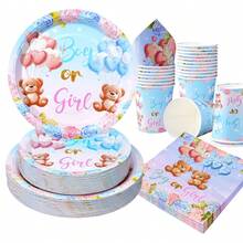 Bộ đồ dùng ăn uống dùng một lần hình gấu bông, không phân biệt giới tính, đĩa tiệc 7/9 inch, đĩa giấy dùng một lần, cốc, khăn ăn, thích hợp cho các dịp lễ, đám cưới, lễ đính hôn, sinh nhật, tiệc tùng, lễ kỷ niệm. - Nhiều màu - Xem 3