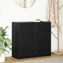 vidaXL Sideboard mit Schublade Eiche Schwarz 80x34x76 cm Holzwerkstoff, Kommode, Schrank, Flurschrank, Anrichte, Küchenschrank, Wohnzimmerschrank - Eiche Schwarz - Übersicht 2