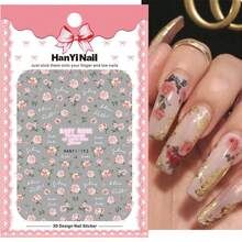 1 Stück Vintage rosa blühende Rose 2D Nail Art Aufkleber, selbstklebende Nageldekoration Nagelaufkleber - Graublau - Übersicht 8