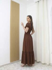 Long Dress For A Modest Party, Suitable For Religious Occasions. It Has Lining And Elastic. - Óxido marrón - Ver 2