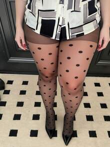 1 Pair Polka Dot Patterned Tight Fit Pantyhose, Suitable For Office Wear And Valentine's Day Gift - Multicolor - View 1
